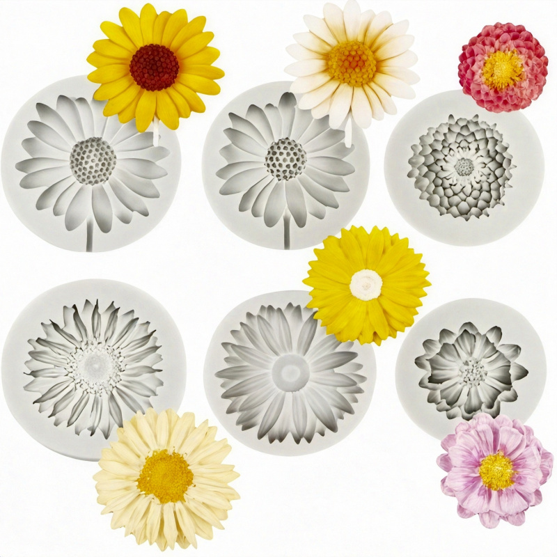 Resin Craft Ideas - 6 Stück, Sonnenblumen-Gänseblümchen-Silikonform, 3D-Blumendekorationsform, Harz-Kerzenform, DIY-Seifenform,